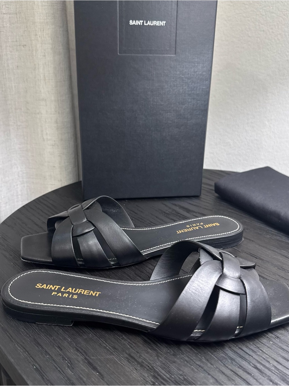 Saint Laurent YSL Tribute Nu Pieds Sandals Leather Black 37.5 - Picture 3 of 9